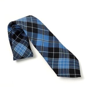 Locharron Clergy Ancient Blue & Black Tartan Necktie Scottish Wool Plaid